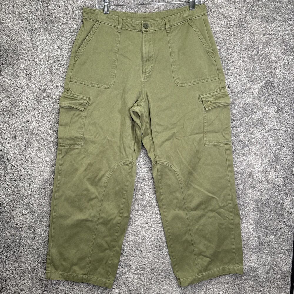VS PINK Olive Green Wide Leg Cargo Pants Size Large Baggy Utility 100% Cotton